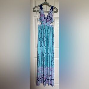 Lilly Pulitzer Turquoise Blue Pink Maxi Dress